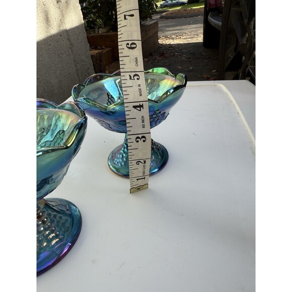 Blue Carnival Glass Harvest Grape Candle Holders - Picture 8 of 8